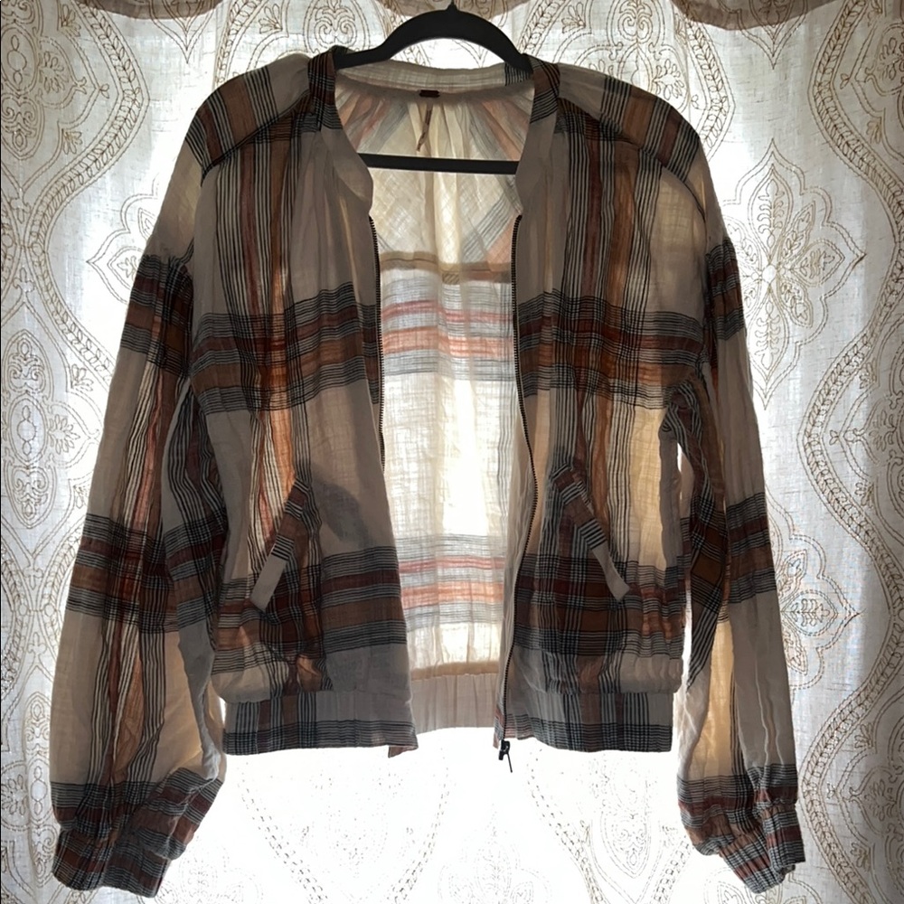 Free People Light Plaid Bomber Jacket